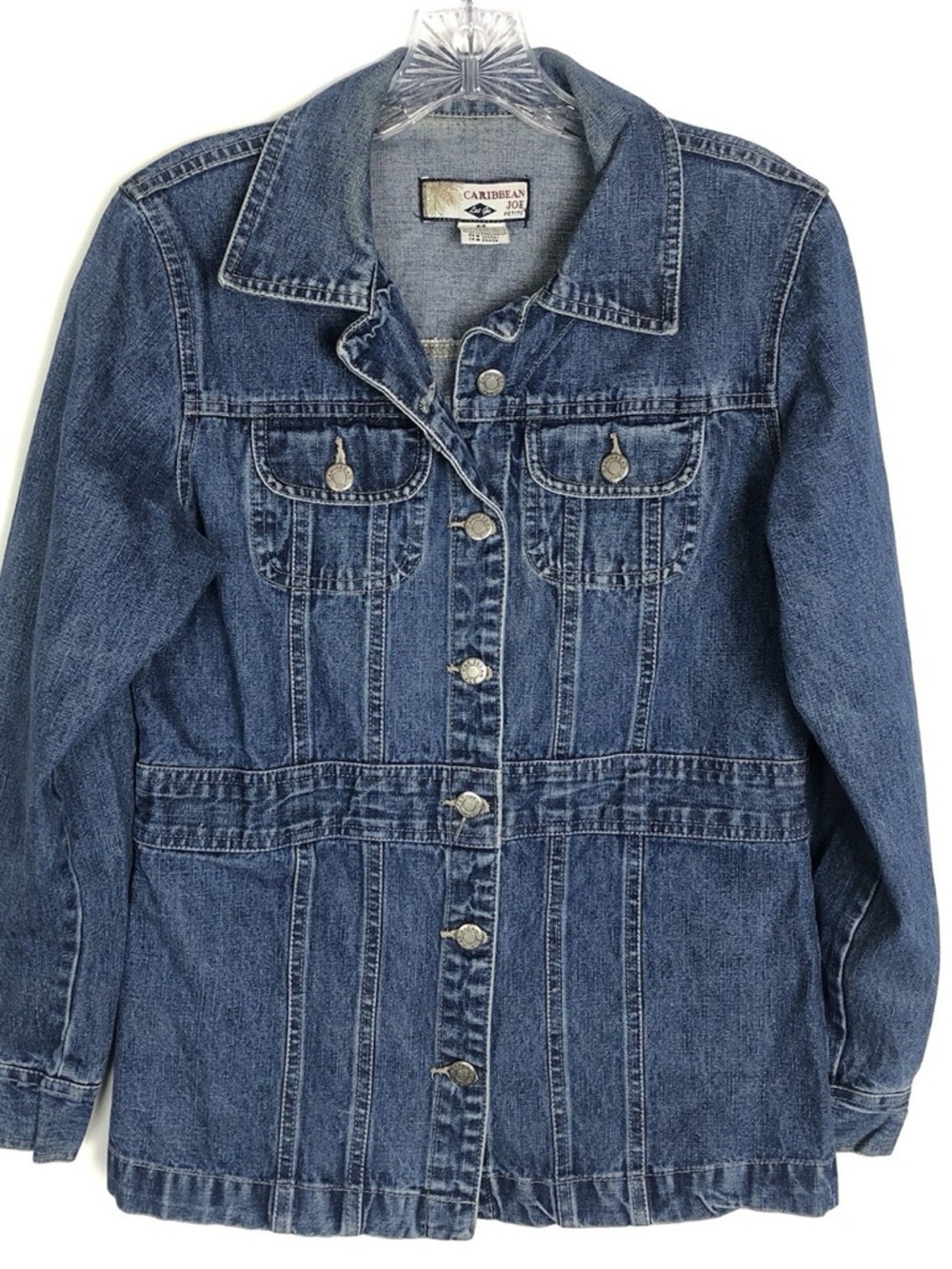 Caribbean Joe Medium Blue Denim Jacket with Button Front